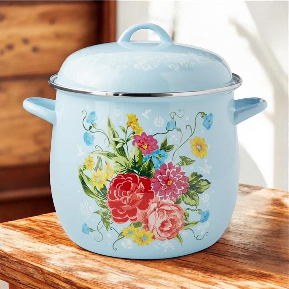 💐The Pioneer Woman Sweet Rose 12-Quart Enamel on Steel Stock Pot (Glossy) - Picture 7 of 9